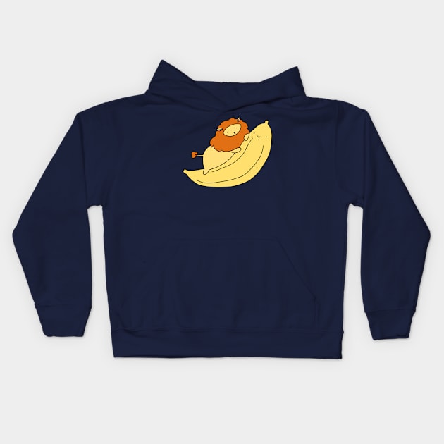 Little Lion and Giant Banana Kids Hoodie by saradaboru